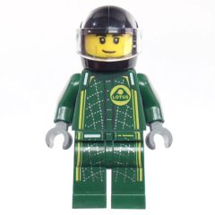 Minifigurka LEGO Race Driver, Dark Green Lotus Racing Suit, Black Helmet