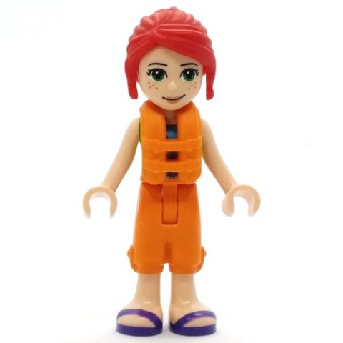 Minifigurka LEGO Mia - Lime Top, Orange Cropped Trousers, Orange Life Vest