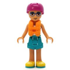 Minifigurka LEGO Sebastian - White Top, Dark Turquoise Shorts, Magenta Helmet, Orange Life Vest