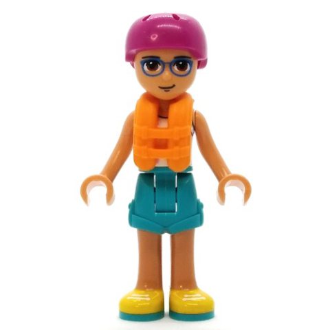 Minifigurka LEGO Sebastian - White Top, Dark Turquoise Shorts, Magenta Helmet, Orange Life Vest