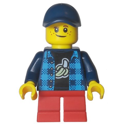 Minifigurka LEGO Kid - Dark Blue Torso, Red Legs, Dark Blue Cap