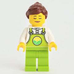 Minifigurka LEGO Farmer, Lime Overalls, Reddish Brown Ponytail