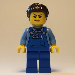 Minifigurka LEGO Woman, Blue Overalls, Dark Brown Hair