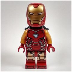 Minifigurka LEGO Iron Man Mark 85 Armor, Pearl Gold Arms, Trans-Light Blue Head