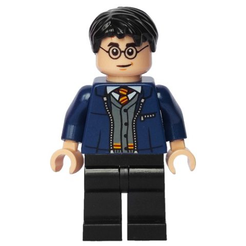 Minifigurka LEGO Harry Potter, Open Dark Blue Jacket over Gryffindor Sweater