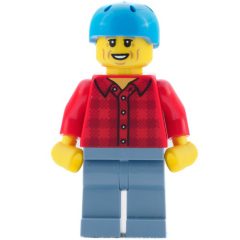 Minifigurka LEGO Man, Red Plaid Shirt, Dark Azure Bike Helmet