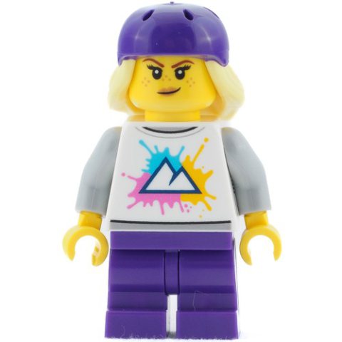 Minifigurka LEGO Woman, Dark Purple Medium Legs and Bike Helmet