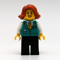 Minifigurka LEGO Train Station Employee, Woman, Dark Turquoise Vest, Black Legs