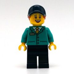 Minifigurka LEGO Train Station Employee, Woman, Dark Turquoise Jacket, Dark Blue Legs