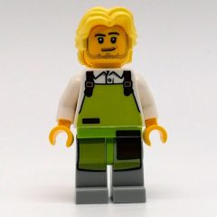 Minifigurka LEGO Man, Lime Apron, Bright Light Yellow Hair