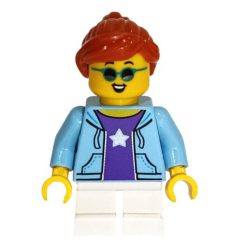 Minifigurka LEGO Girl, Bright Light Blue Jacket, Short White Legs, Sunglasses