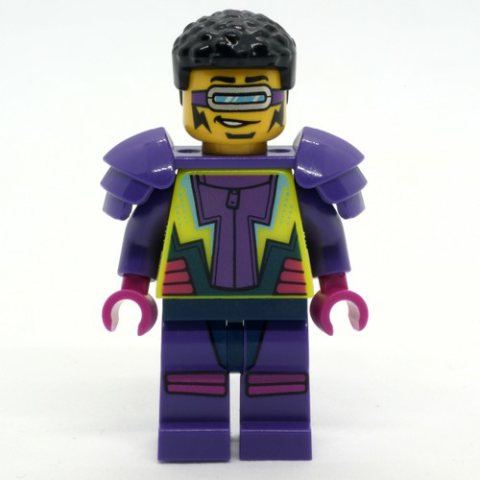 Minifigurka LEGO Stunt Rider, Vibrant Yellow and Dark Purple Jumpsuit, Visor