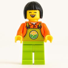 Minifigurka LEGO Farmer, Woman, Lime Overalls, Black Hair