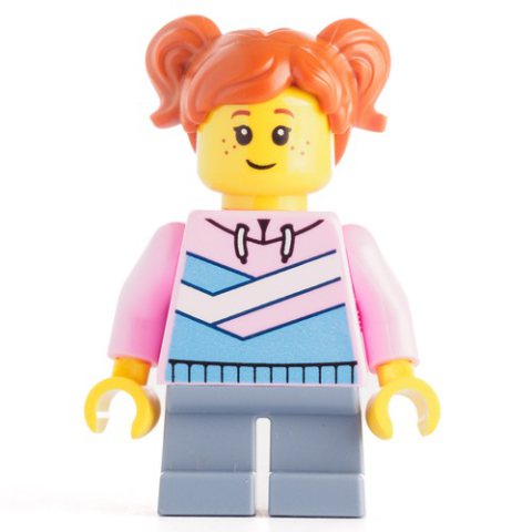 Minifigurka LEGO Girl, Bright Pink Hoodie, Short Sand Blue Legs