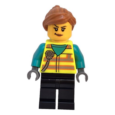 Minifigurka LEGO Woman, Vibrant Yellow Safety Vest, Black Legs
