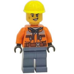 Minifigurka LEGO Man, Orange Safety Jacket, Sand Blue Legs, Vibrant Yellow Hard Hat
