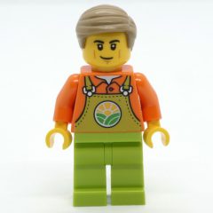 Minifigurka LEGO Farmer, Lime Overalls, Dark Tan Hair