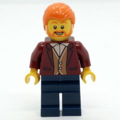 Minifigurka LEGO Man, Dark Red Jacket, Dark Blue Legs, Orange Hair