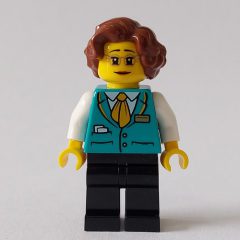 Minifigurka LEGO Train Conductor, Dark Turquoise Vest, Reddish Brown Hair, Glasses