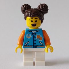 Minifigurka LEGO Girl, Dark Azure Letterman Jacket, Medium White Legs