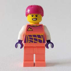 Minifigurka LEGO Cyclist, Coral Racing Suit, Magenta Bike Helmet