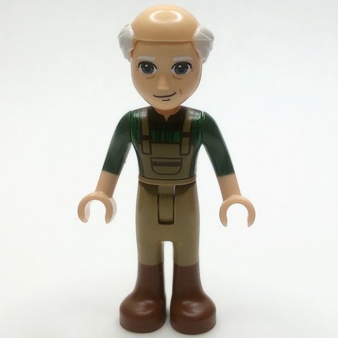Minifigurka LEGO Marcel - Dark Green Shirt, Dark Tan Overall, Bald Head