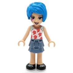 Minifigurka LEGO Evelyn - White Top, Sand Blue Skirt, Dark Azure Hair, Face Paint