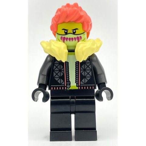 Minifigurka LEGO Black Torso, Black Legs, Bright Light Yellow Fur Collar, Coral Hair