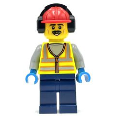 Minifigurka LEGO Vibrant Yellow Safety Vest, Dark Blue Legs, Red Hat