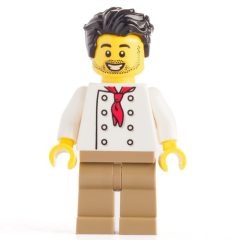 Minifigurka LEGO Chef - White Torso, Dark Tan Legs, Black Hair
