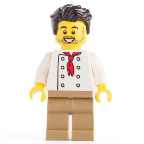 Minifigurka LEGO Chef - White Torso, Dark Tan Legs, Black Hair