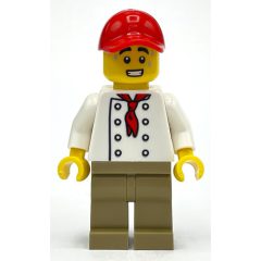 Minifigurka LEGO Chef, White Torso, Dark Tan Legs, Red Cap