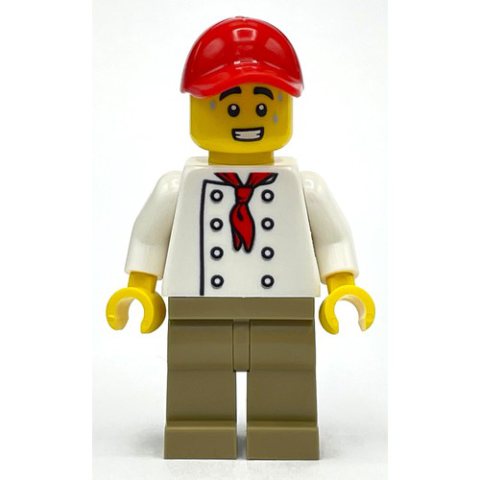 Minifigurka LEGO Chef, White Torso, Dark Tan Legs, Red Cap