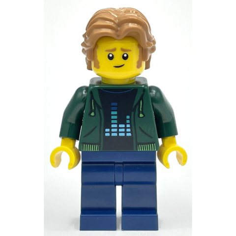 Minifigurka LEGO Dark Green Torso, Dark Blue Legs, Medium Nougat Hair