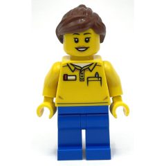 Minifigurka LEGO LEGO Employee, Yellow Torso, Blue Legs, Reddish Brown