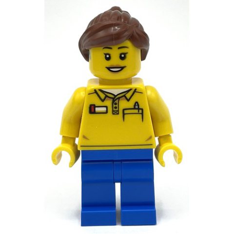Minifigurka LEGO LEGO Employee, Yellow Torso, Blue Legs, Reddish Brown