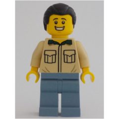 Minifigurka LEGO Tan Torso, Sand Blue Legs, Black Hair
