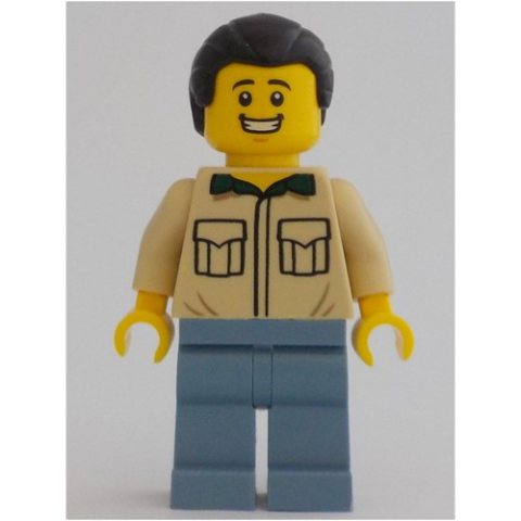 Minifigurka LEGO Tan Torso, Sand Blue Legs, Black Hair