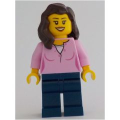 Minifigurka LEGO Bright Pink Torso, Dark Blue Legs, Dark Brown Hair
