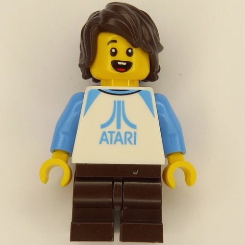 Minifigurka LEGO Kid - White Atari Torso, Dark Brown Legs, Dark Brown Hair