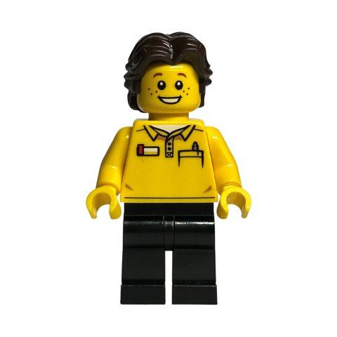 Minifigurka LEGO LEGO Store Employee - Yellow Torso, Black Legs, Dark Brown Hair