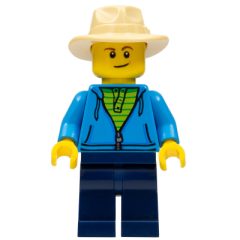 Minifigurka LEGO Dark Azure Torso, Dark Blue Legs, Tan Hat
