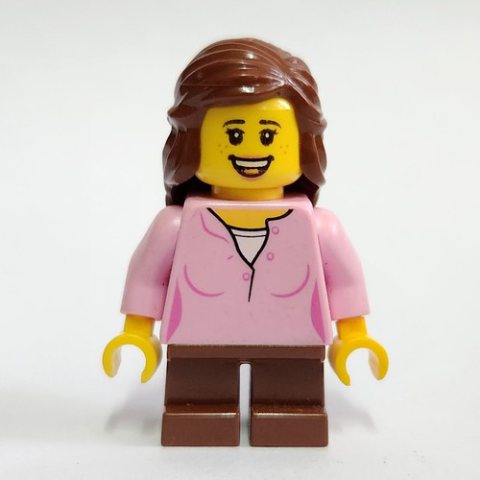 Minifigurka LEGO Kid - Bright Pink Torso, Reddish Brown Legs, Reddish Brown Hair