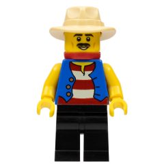 Minifigurka LEGO Blue Torso, Black Legs, Tan Hat, Red Handkerchief