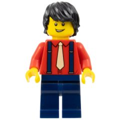 Minifigurka LEGO Red Torso, Dark Blue Legs, Black Hair