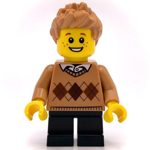Minifigurka LEGO Kid - Medium Nougat Sweater, Black Legs, Medium Nougat Hair