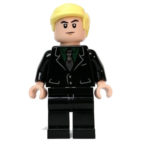 Minifigurka LEGO Draco Malfoy, Black Jacket, Dark Green Shirt, Black Legs