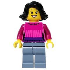 Minifigurka LEGO Dark Pink Torso, Sand Blue Legs, Black Hair