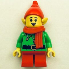 Minifigurka LEGO Elf - Bright Green Torso, Red Legs, Red Hat, Red Scarf