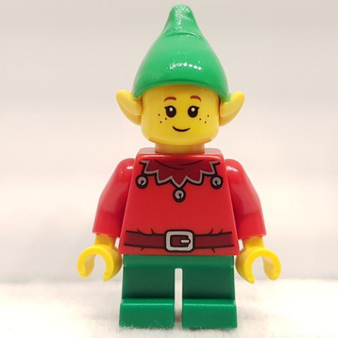 Minifigurka LEGO Elf - Red Torso, Green Legs, Bright Green Hat